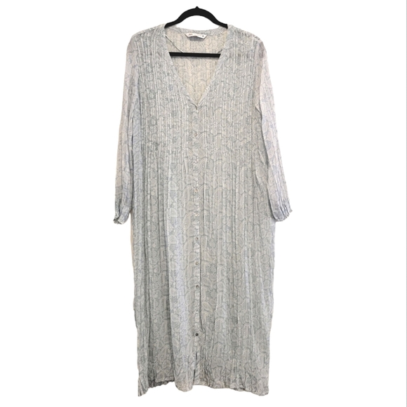 Zara Dresses & Skirts - Zara Blue Teal Paisley Crinkled Relaxed Fit Button Down Maxi Sheath Dress M EUC